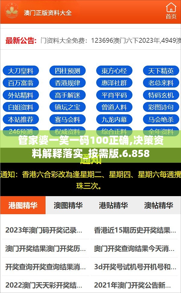 管家婆一笑一码100正确,决策资料解释落实_按需版.6.858