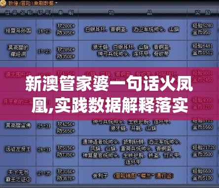 新澳管家婆一句话火凤凰,实践数据解释落实_探险版GM.1.802