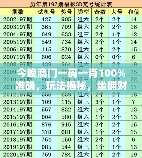 今晚澳门一码一肖100%准确，玩法揭秘，坐拥财富势不可挡